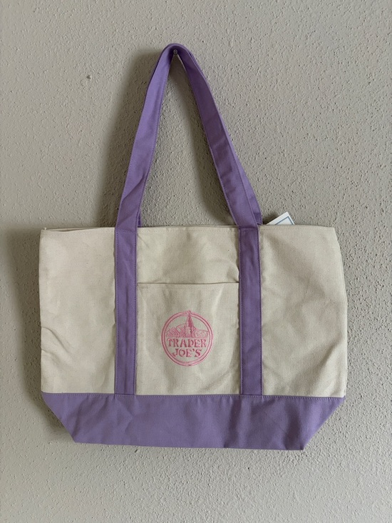 Trader Joe'S Handbags - Trader Joe's Lavender & Cream Canvas Tote Bag